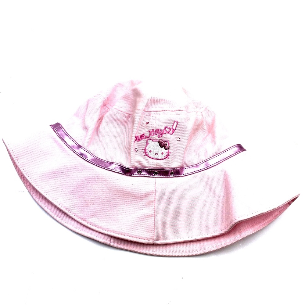 Hello Kitty Bucket Hat Sanri 2004 Pink 22.5" Cotton Rhinestones Embroidered Girl